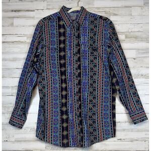 Vintage 90s Steer West Western Aztec Southwest Rodeo Button Shirt Mens Large USA